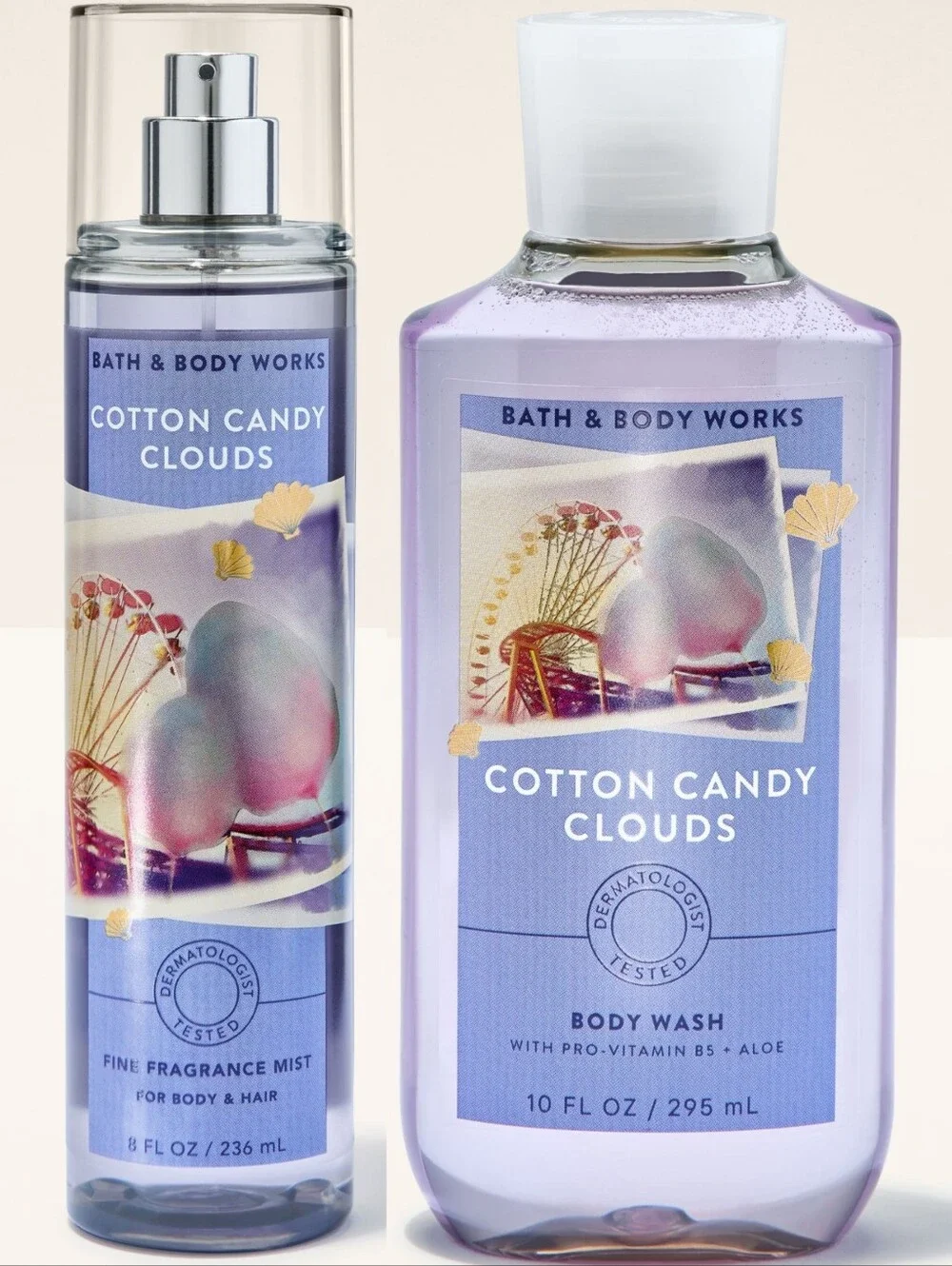 Bath & Body Works Cotton Candy Clouds Fine Fragrance Mist & Body Wash Set NEW